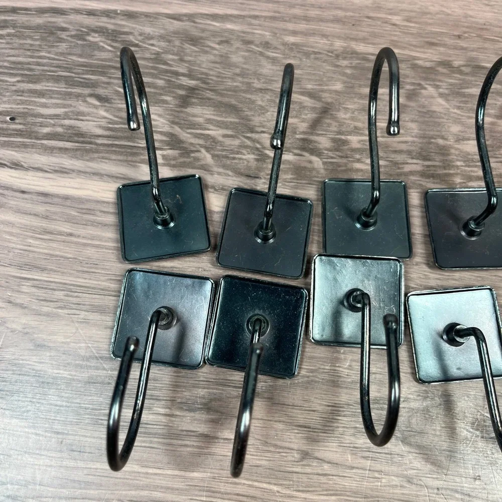 Shower Curtain Hooks Metal Bronze Square Geometric Modern Industrial Set of 12